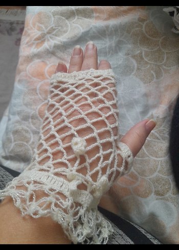 Renkli Mavi Örgü Kadın Eldiveni - Görsel 3