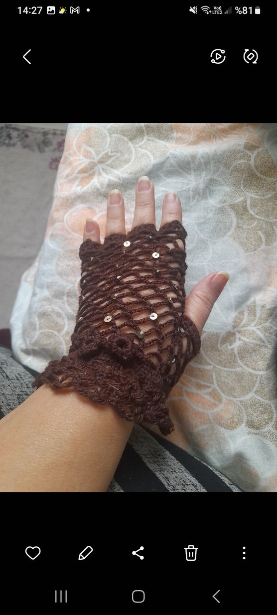 Renkli Mavi Örgü Kadın Eldiveni - Görsel 2