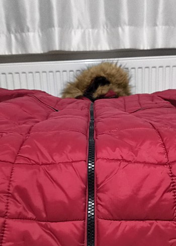 Bordo Uzun Kadın Kaban, Kürk Detaylı - Görsel 6