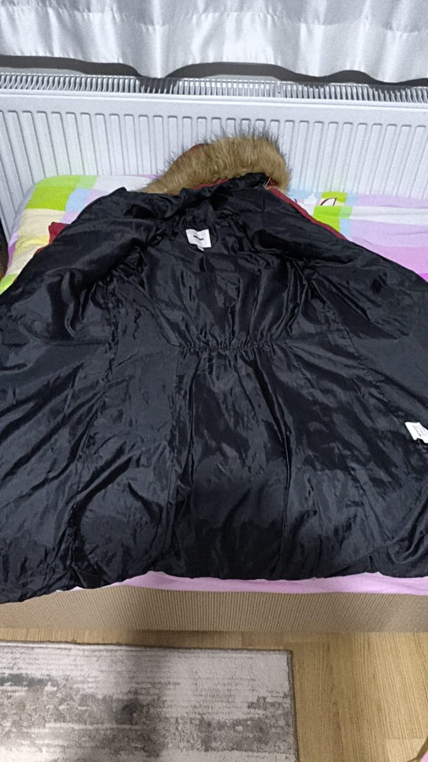 Bordo Uzun Kadın Kaban, Kürk Detaylı - Görsel 5