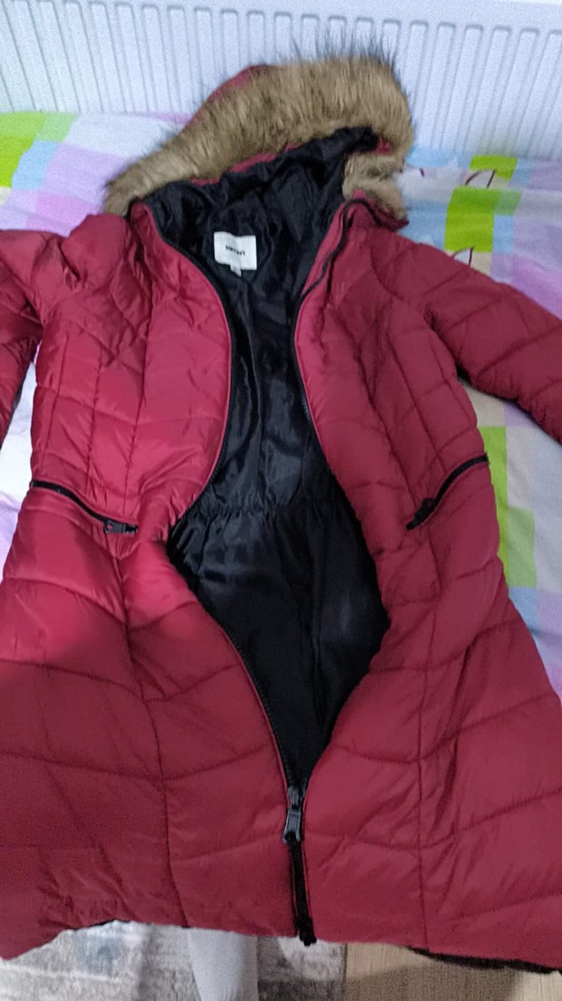 Bordo Uzun Kadın Kaban, Kürk Detaylı - Görsel 4