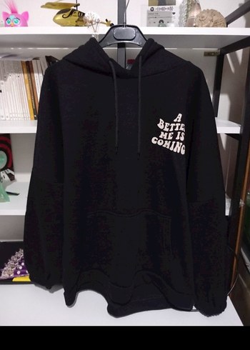 Diğer Rahat Siyah Kapusonlu Sweatshirt Gunluk Siklik
