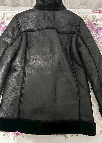 xs Beden Kürklü Siyah Deri Biker Kadın Ceket