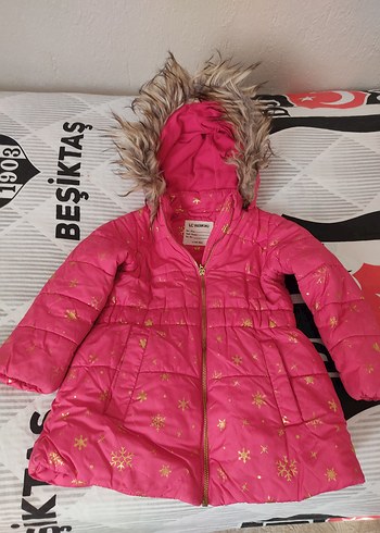 Kürklü Kapüşonlu Pembe Kız Mont