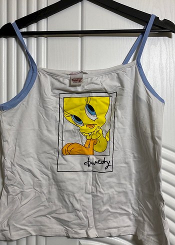 Beyaz Tweety Baskılı askılı gecelik üstü