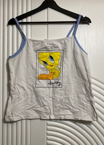 xl Beden Beyaz Tweety Baskılı askılı gecelik üstü