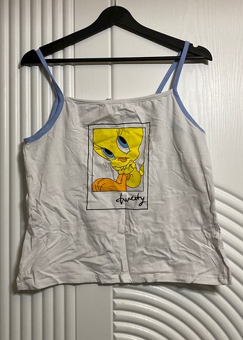 Beyaz Tweety Baskılı askılı gecelik üstü