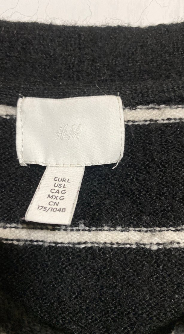 Siyah Beyaz Çizgili Örgü Kadın Kazak - Görsel 3