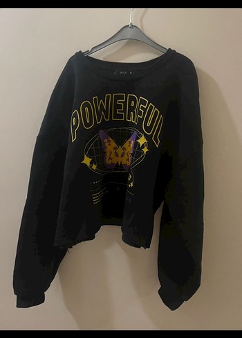 Düğmeli Siyah Oversize Sweatshirt - Görsel 2