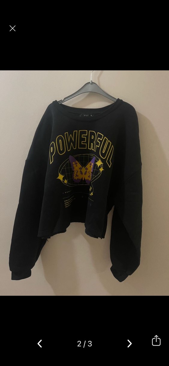 Düğmeli Siyah Oversize Sweatshirt - Görsel 2