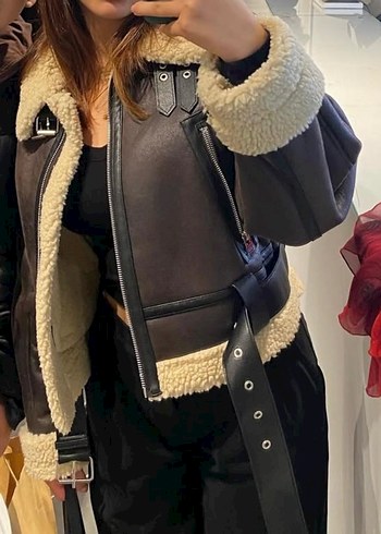 Zara Kemer Detaylı Kahverengi Deri Kadın Ceket
