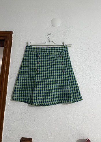 Düğmeli Yeşil Mini Etek