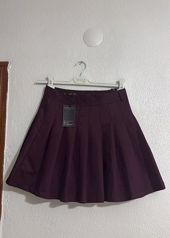 Diğer Bordo Pilili Mini Etek