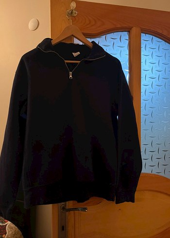 Siyah Erkek Yarım Fermuarlı Yüksek Yakalı Sweatshirt