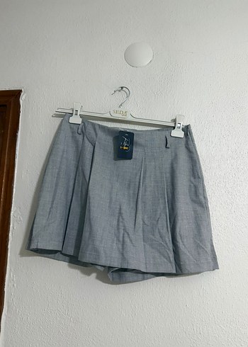 Gri Pilili Kadın Mini Etek