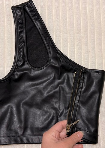 Siyah Deri Crop - Görsel 3