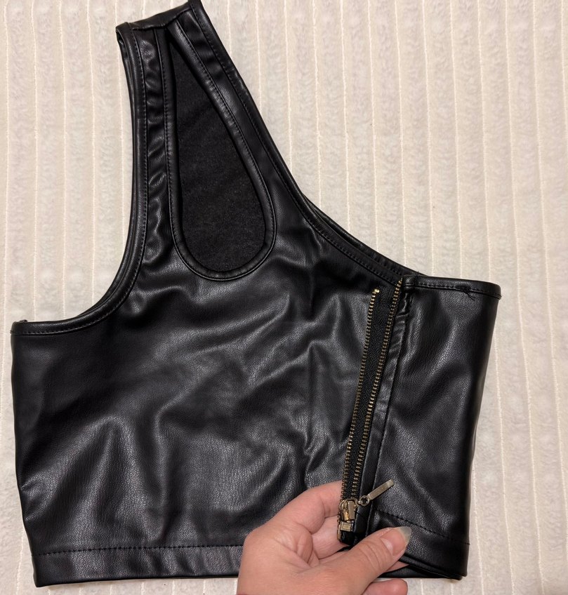 Siyah Deri Crop - Görsel 3