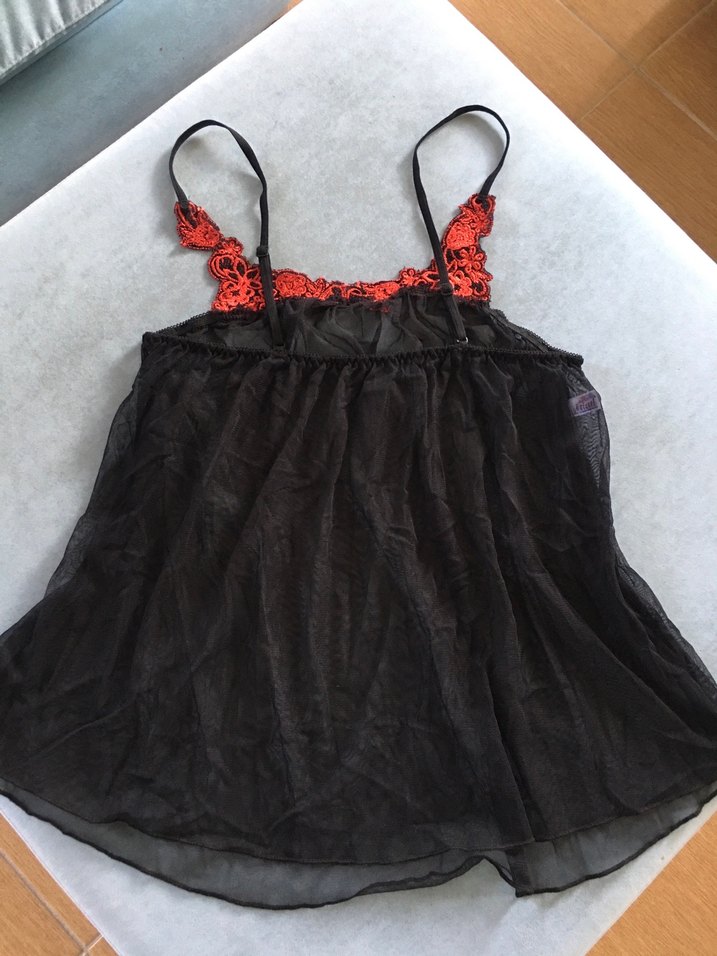 Kırmızı Dantelli Siyah Midi Gecelik - Görsel 2