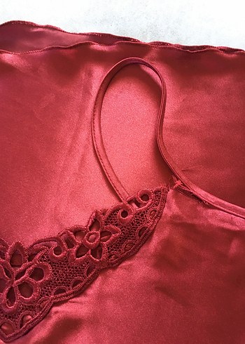 Bordo Nakışlı İp Askılı Bohem Kadın Gecelik - Görsel 3