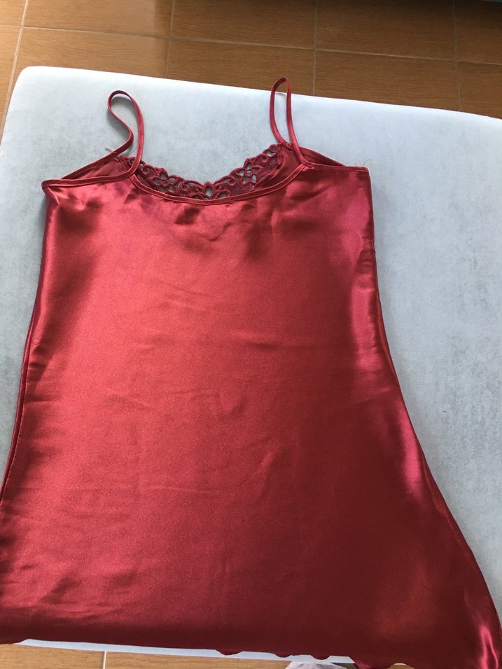 Bordo Nakışlı İp Askılı Bohem Kadın Gecelik - Görsel 2