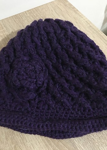 Örgü Kadın Bere - Kahverengi ve Mor - Görsel 2