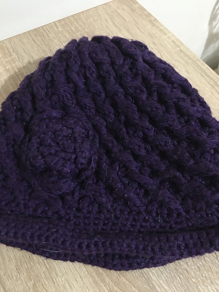 Örgü Kadın Bere - Kahverengi ve Mor - Görsel 2