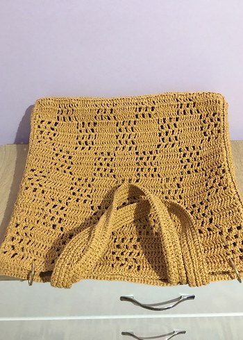 Kağıt ipten el örgüsü geniş plaj çantası - Görsel 3