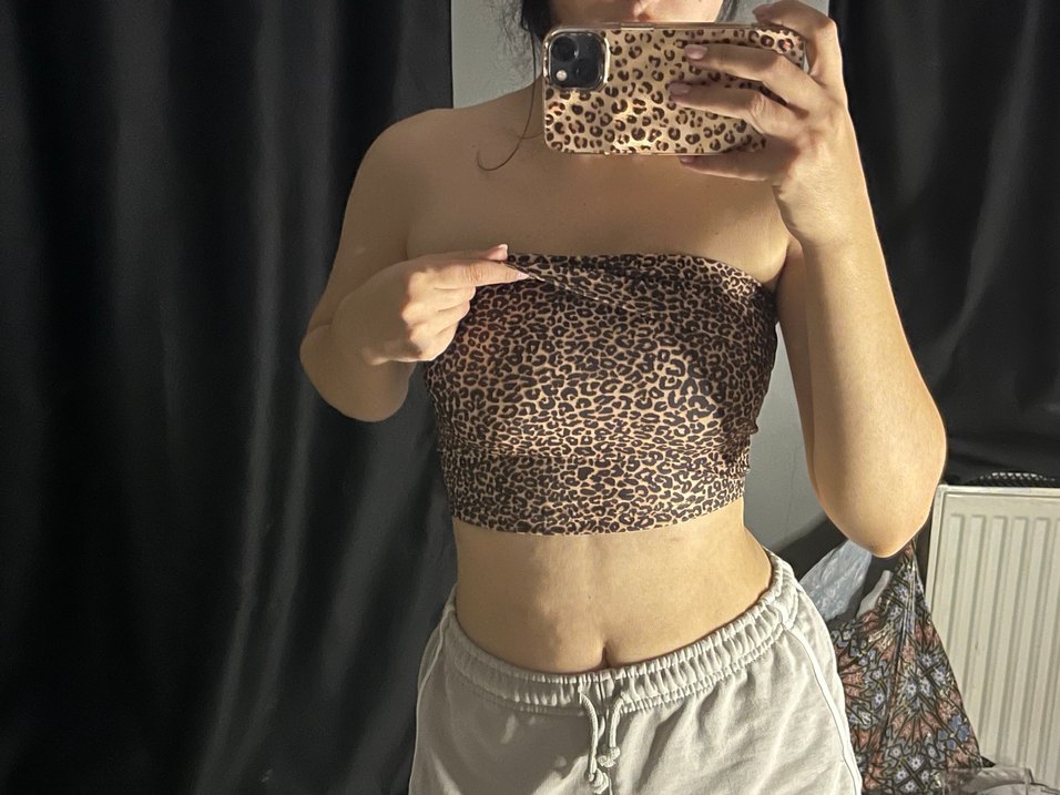 Leopar Görünümlü Straplez Büstiyer Crop - Görsel 2