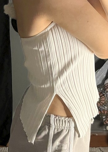 Diğer Beyaz Pilili Straplez Keten Bustiyer Crop