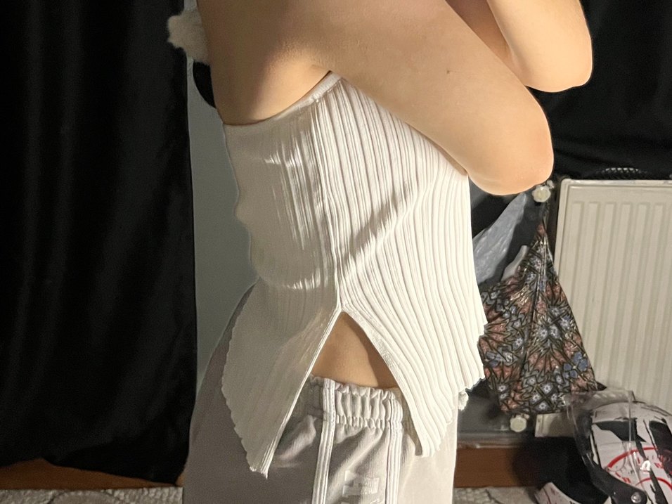 Beyaz Pilili Straplez Keten Bustiyer Crop - Görsel 2