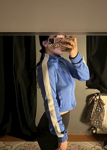 Mavi Yüksek Yakalı Kadın Ceket Hırka - Görsel 3