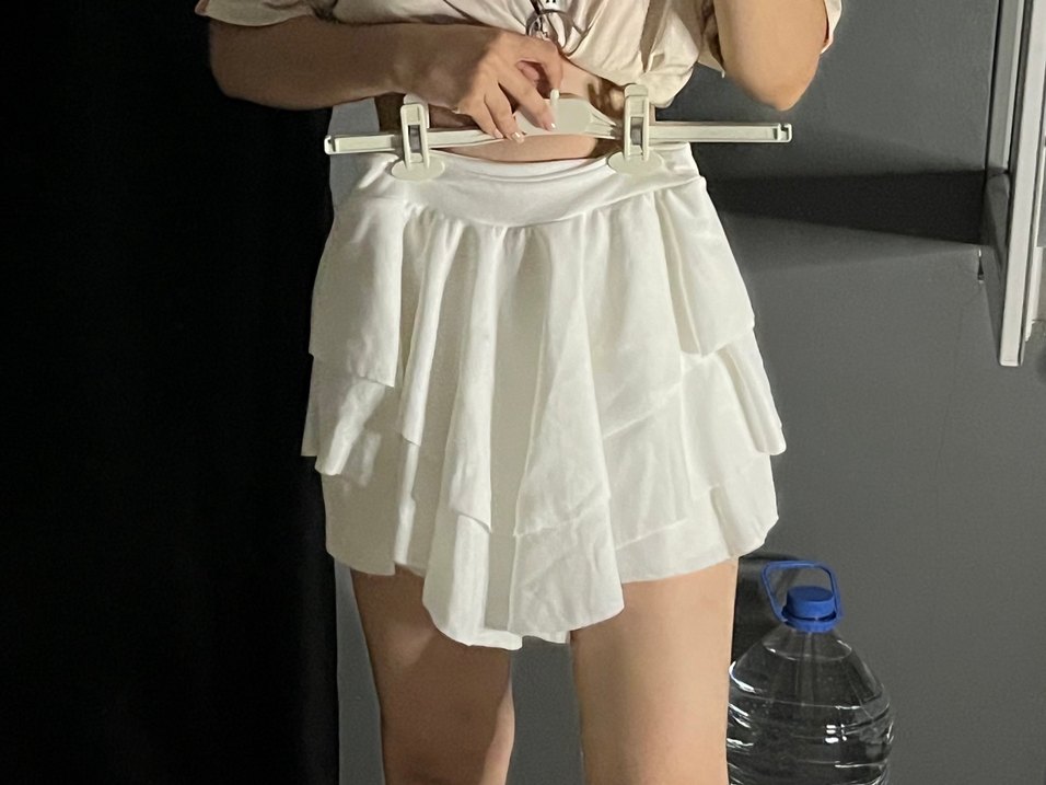 Beyaz Fırfırlı Midi Keten Etek - Görsel 2