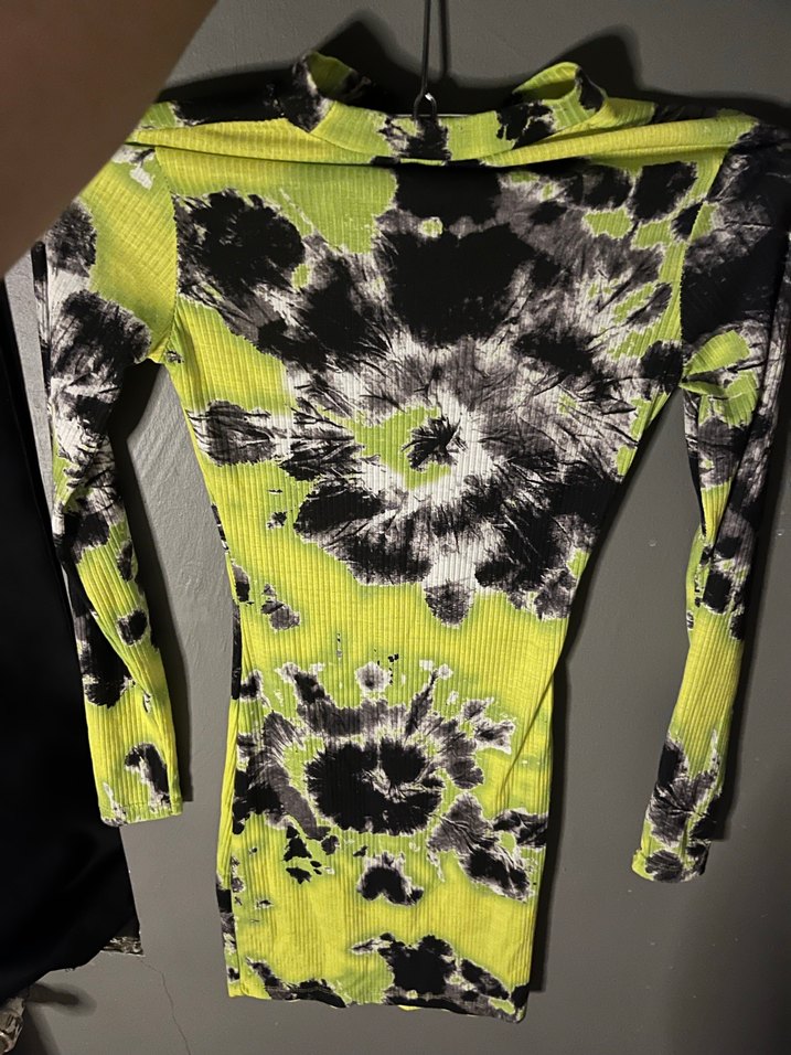 Uzun Kollu Mini Tie-Dye Batik Elbise - Görsel 4