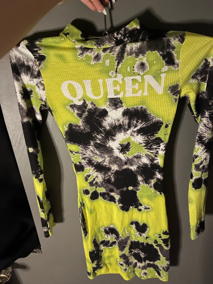 Uzun Kollu Mini Tie-Dye Batik Elbise - Görsel 3