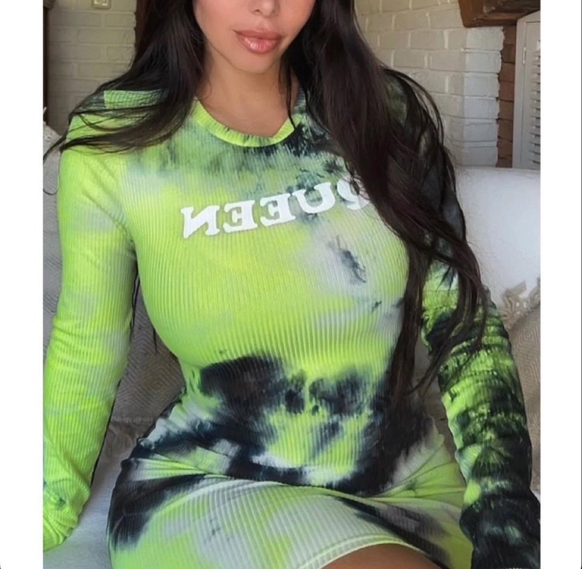 Uzun Kollu Mini Tie-Dye Batik Elbise - Görsel 2