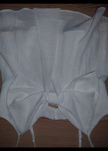 Beyaz Keten Mini Askılı Bluz - Görsel 2