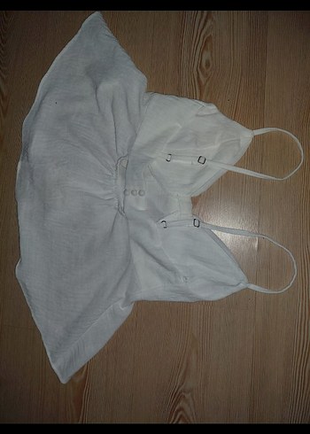 Beyaz Keten Mini Askılı Bluz - Görsel 5