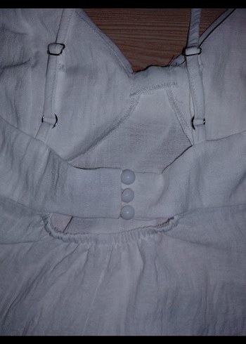 Beyaz Keten Mini Askılı Bluz - Görsel 4