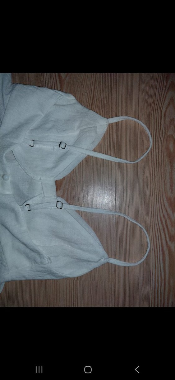 Beyaz Keten Mini Askılı Bluz - Görsel 3