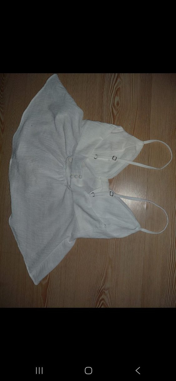 Beyaz Keten Mini Askılı Bluz - Görsel 5