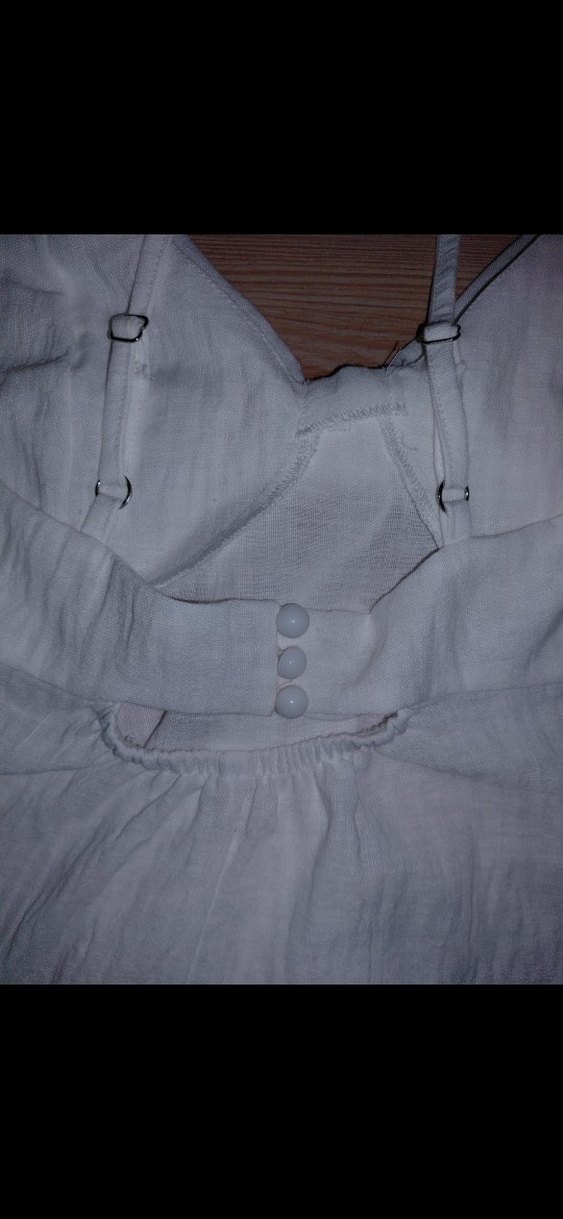 Beyaz Keten Mini Askılı Bluz - Görsel 4