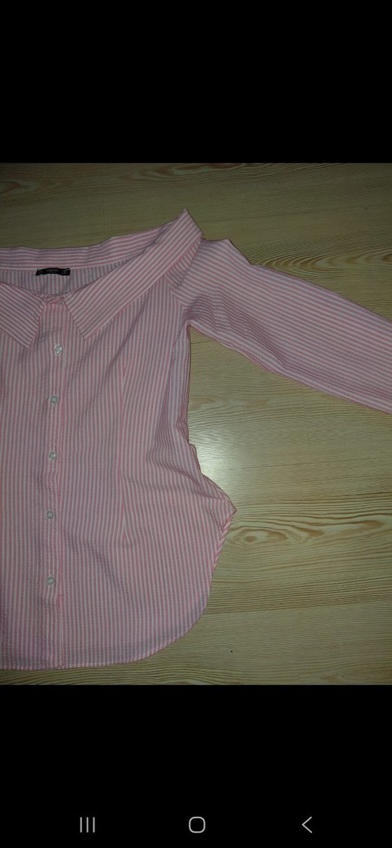 Pembe Düğmeli Madonna Yaka Uzun Kollu Kadın Gömlek - Görsel 2