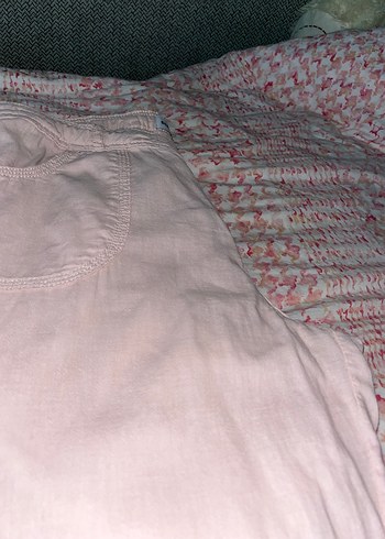 Tız Pembe Nakışlı Bohem Keten Kadın Pantolon - Görsel 4