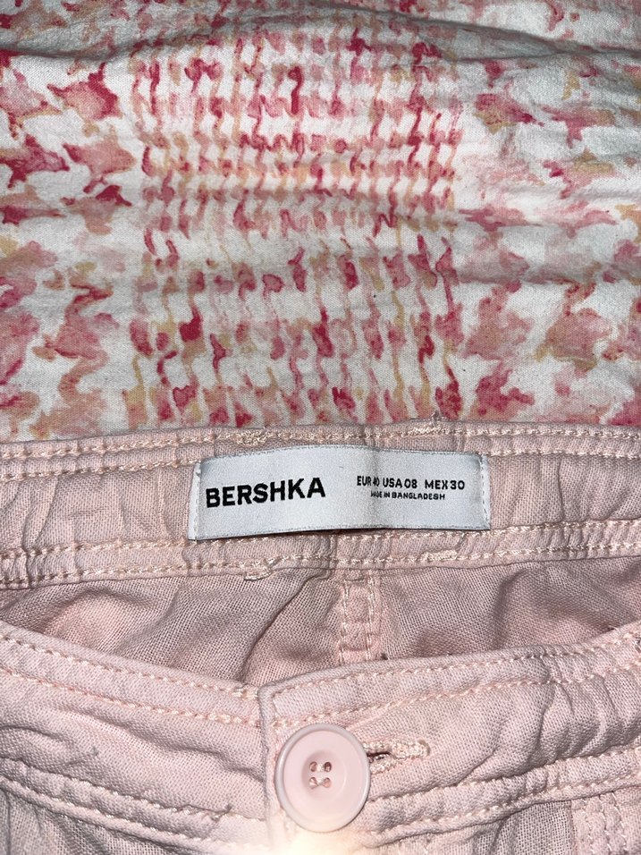 Tız Pembe Nakışlı Bohem Keten Kadın Pantolon - Görsel 2