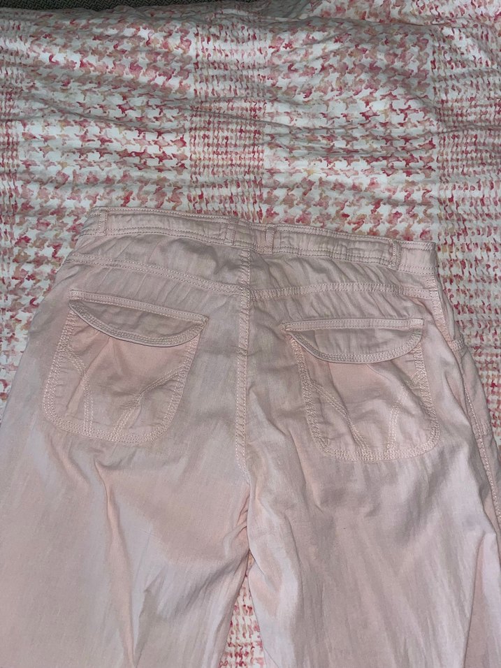 Tız Pembe Nakışlı Bohem Keten Kadın Pantolon - Görsel 5