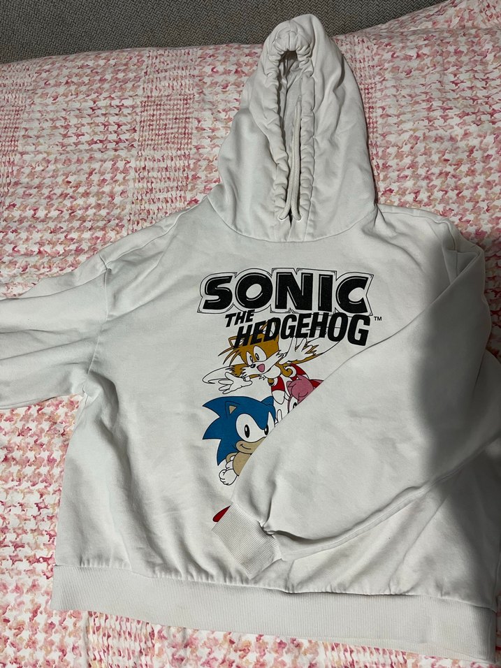 Kadın Sonic Desenli Beyaz Kapüşonlu Sweatshirt - Görsel 2