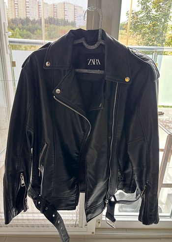 Siyah Deri Biker Ceket, Tokalı, Salaş Kesim