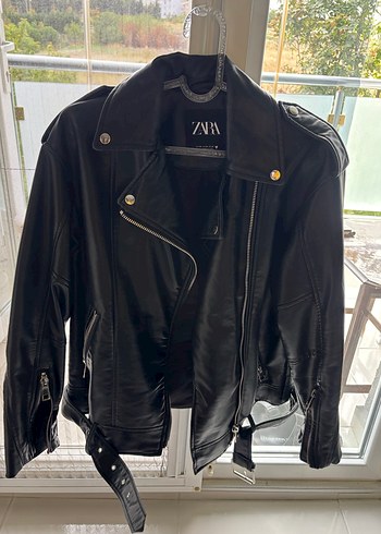 Zara Siyah Deri Biker Ceket, Tokalı, Salaş Kesim