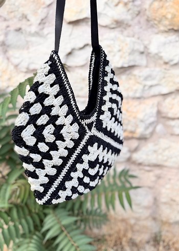 Beden Örgü Bohem Zebra Desenli Kadın Çanta Astarlı