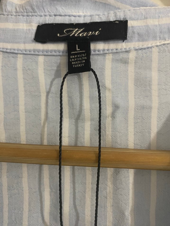 Kadın Gömlek Çizgili Keten Rahat Kesim - Görsel 2